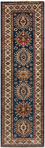 27779-Royal Kazak Hand-Knotted/Handmade Afghan Rug/Carpet Tribal/Nomadic Authentic/ Size: 8'4" x 2'6"/254cm x 76cm