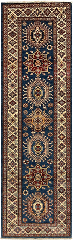 27779-Royal Kazak Hand-Knotted/Handmade Afghan Rug/Carpet Tribal/Nomadic Authentic/ Size: 8'4" x 2'6"/254cm x 76cm