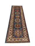 27779-Royal Kazak Hand-Knotted/Handmade Afghan Rug/Carpet Tribal/Nomadic Authentic/ Size: 8'4" x 2'6"/254cm x 76cm