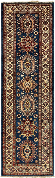 27780-Kazak Hand-Knotted/Handmade Afghan Rug/Carpet Tribal/Nomadic Authentic/ Size: 8'4" x 2'6"/254cm x 76cm