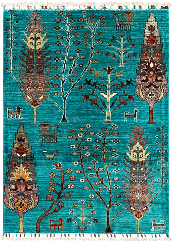 27788-Chobi Ziegler Handmade/Hand-knotted Afghan Rug/Carpet Tribal/Nomadic Authentic/ Size: 3'9" x 2'7" / 114cm x 79cm