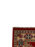 27796-Kazak Hand-Knotted/Handmade Afghan Rug/Carpet Tribal/Nomadic Authentic/ Size: 5'0" x 3'8"/155m x 112cm