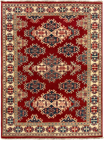 27796-Kazak Hand-Knotted/Handmade Afghan Rug/Carpet Tribal/Nomadic Authentic/ Size: 5'0" x 3'8"/155m x 112cm
