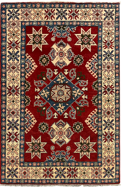 27797-Kazak Hand-Knotted/Handmade Afghan Rug/Carpet Tribal/Nomadic Authentic/ Size: 5'9" x 3'9"/175m x 114cm
