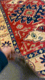 27798-Kazak Hand-Knotted/Handmade Afghan Rug/Carpet Tribal/Nomadic Authentic/ Size: 5'10" x 3'9"/178m x 114cm