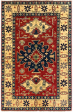 27798-Kazak Hand-Knotted/Handmade Afghan Rug/Carpet Tribal/Nomadic Authentic/ Size: 5'10" x 3'9"/178m x 114cm
