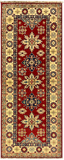 27799-Kazak Hand-Knotted/Handmade Afghan Rug/Carpet Tribal/Nomadic Authentic/ Size: 6'5" x 2'6"/196m x 76cm