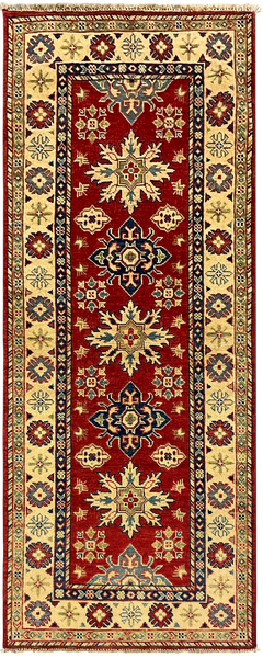 27799-Kazak Hand-Knotted/Handmade Afghan Rug/Carpet Tribal/Nomadic Authentic/ Size: 6'5" x 2'6"/196m x 76cm
