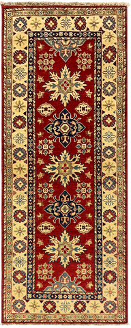 27799-Kazak Hand-Knotted/Handmade Afghan Rug/Carpet Tribal/Nomadic Authentic/ Size: 6'5" x 2'6"/196m x 76cm