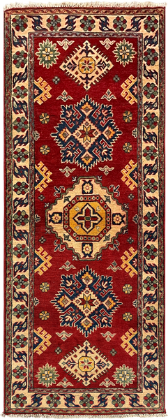 27800-Kazak Hand-Knotted/Handmade Afghan Rug/Carpet Tribal/Nomadic Authentic/ Size: 6'5" x 2'6"/196m x 76cm