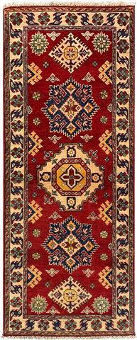 27800-Kazak Hand-Knotted/Handmade Afghan Rug/Carpet Tribal/Nomadic Authentic/ Size: 6'5" x 2'6"/196m x 76cm