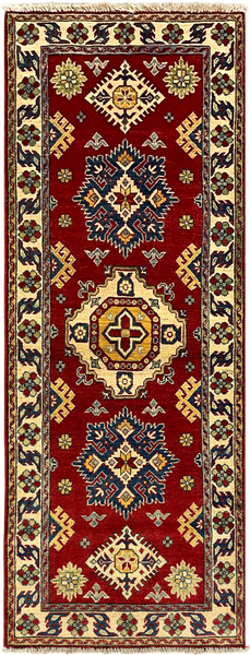 27801-Kazak Hand-Knotted/Handmade Afghan Rug/Carpet Tribal/Nomadic Authentic/ Size: 6'7" x 2'5"/201m x 74cm
