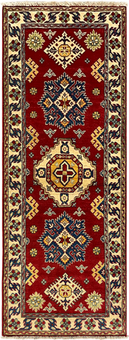 27801-Kazak Hand-Knotted/Handmade Afghan Rug/Carpet Tribal/Nomadic Authentic/ Size: 6'7" x 2'5"/201m x 74cm