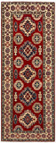 27802-Kazak Hand-Knotted/Handmade Afghan Rug/Carpet Tribal/Nomadic Authentic/ Size: 6'6" x 2'6"/198m x 76cm