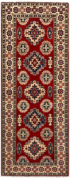 27802-Kazak Hand-Knotted/Handmade Afghan Rug/Carpet Tribal/Nomadic Authentic/ Size: 6'6" x 2'6"/198m x 76cm