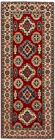 27802-Kazak Hand-Knotted/Handmade Afghan Rug/Carpet Tribal/Nomadic Authentic/ Size: 6'6" x 2'6"/198m x 76cm