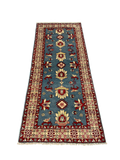 27803-Kazak Hand-Knotted/Handmade Afghan Rug/Carpet Tribal/Nomadic Authentic/ Size: 6'5" x 2'7"/196m x 79cm