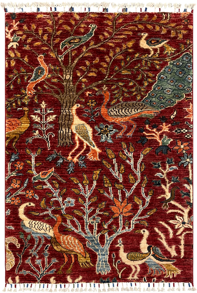 27823-Chobi Ziegler Handmade/Hand-knotted Afghan Rug/Carpet Tribal/Nomadic Authentic/ Size: 4'1" x 2'8" / 125cm x 81cm