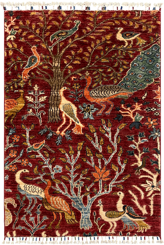 27823-Chobi Ziegler Handmade/Hand-knotted Afghan Rug/Carpet Tribal/Nomadic Authentic/ Size: 4'1" x 2'8" / 125cm x 81cm