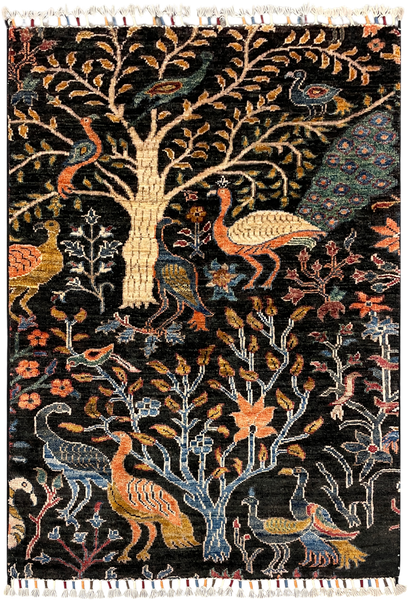 27824-Chobi Ziegler Handmade/Hand-knotted Afghan Rug/Carpet Tribal/Nomadic Authentic/ Size: 4'0" x 2'8" / 122cm x 81cm