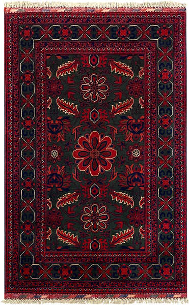 27833-Chobi Ziegler Handmade/Hand-knotted Afghan Rug/Carpet Tribal/Nomadic Authentic/ Size: 5'3" x 3'2" / 160cm x 97cm