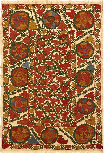 27931- Table Decor Cloth /Fine Hand-Printed/Afghan /Cotton base/wool+ Cotton pile /Modern/Nomadic Authentic/Size: 5'2" x 3'6"/157cm x 107cm