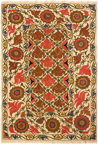 27934- Table Decor Cloth /Fine Hand-Printed/Afghan /Cotton base/wool+ Cotton pile /Modern/Nomadic Authentic/Size: 5'2" x 3'6"/157cm x 107cm