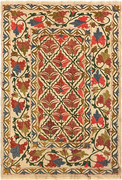 27935- Table Decor Cloth /Fine Hand-Printed/Afghan /Cotton base/wool+ Cotton pile /Modern/Nomadic Authentic/Size: 5'2" x 3'6"/157cm x 107cm