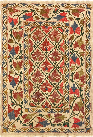 27935- Table Decor Cloth /Fine Hand-Printed/Afghan /Cotton base/wool+ Cotton pile /Modern/Nomadic Authentic/Size: 5'2" x 3'6"/157cm x 107cm