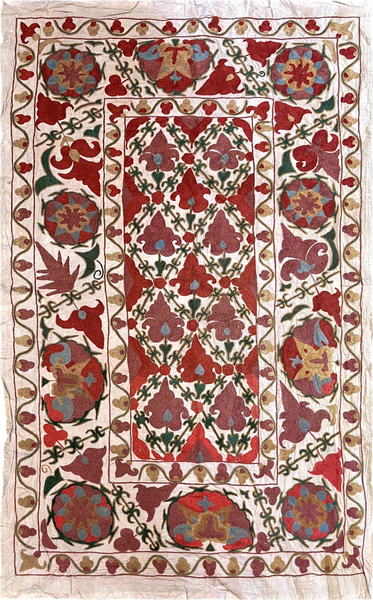 27936- Table Decor Cloth /Fine Hand-Printed/Afghan /Cotton base/wool+ Cotton pile /Modern/Nomadic Authentic/Size: 4'10" x 3'0"/147cm x 91cm