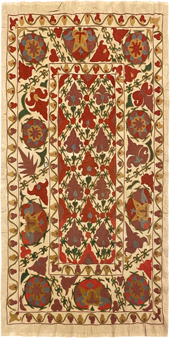 27936- Table Decor Cloth /Fine Hand-Printed/Afghan /Cotton base/wool+ Cotton pile /Modern/Nomadic Authentic/Size: 6'6" x 3'3"/198cm x 99cm