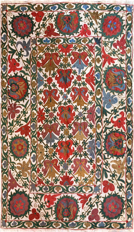 27937- Table Decor Cloth /Fine Hand-Printed/Afghan /Cotton base/wool+ Cotton pile /Modern/Nomadic Authentic/Size: 5'4" x 3'1"/163cm x 94cm