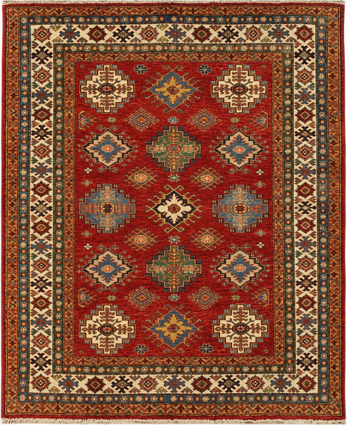 22459 -Royal Kazak Hand-Knotted/Handmade Afghan Tribal/Nomadic Authentic/Size: 6'5" x 5'3"/ 196cm x 160cm