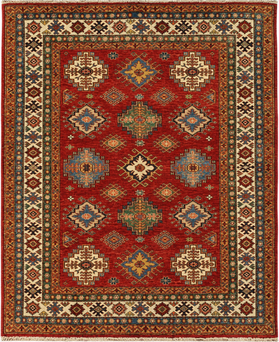 22459 -Royal Kazak Hand-Knotted/Handmade Afghan Tribal/Nomadic Authentic/Size: 6'5" x 5'3"/ 196cm x 160cm