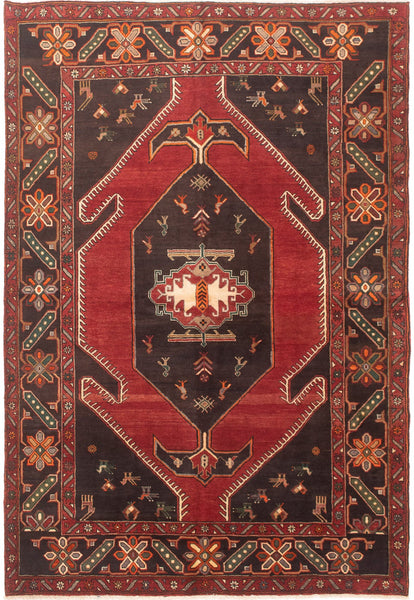 27857-Hamadan Hand-Knotted/Handmade Persian Rug/Carpet Tribal/Nomadic Authentic/ Size: 9'9" x 6'7"/297cm x 201cm