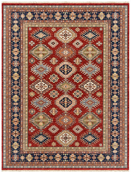 27582-Royal Kazak Hand-Knotted/Handmade Afghan Rug/Carpet Tribal/Nomadic Authentic/ Size: 11'10" x 9'1"/361cm x 277cm