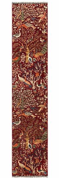 27827-Chobi Ziegler Handmade/Hand-knotted Afghan Rug/Carpet Tribal/Nomadic Authentic/ Size: 12'9" x 2'7" / 289cm x 79cm
