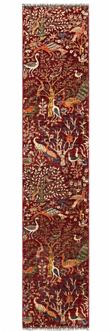 27827-Chobi Ziegler Handmade/Hand-knotted Afghan Rug/Carpet Tribal/Nomadic Authentic/ Size: 12'9" x 2'7" / 289cm x 79cm