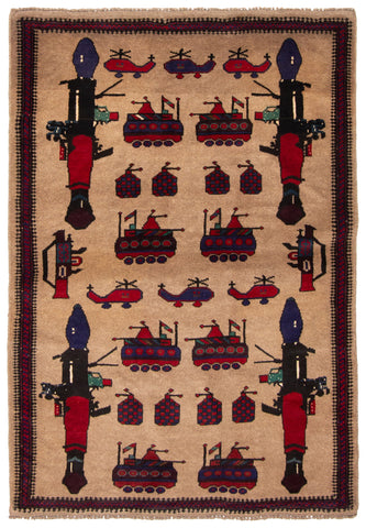 26820- Balutch War RugPersian Hand-knotted Authentic/Nomadic/Tribal Rug/Carpet/ Size: 4'7" x 3'1"