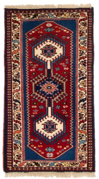 26790-Yalameh Hand-Knotted/Handmade Persian Rug/Carpet Tribal/Nomadic Authentic/ Size: 3'1" x 1'7"