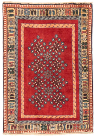26105-Yalameh Hand-Knotted/Handmade Persian Rug/Carpet Tribal/Nomadic Authentic/ Size: 4'7" x 3'5"/ 140cm x 104cm