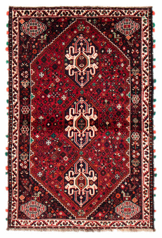 27883- Shiraz Persian Hand-knotted/Authentic/Traditional Nomadic/Tribal / Size: 5'9" x 3'10"/175cm x 117cm