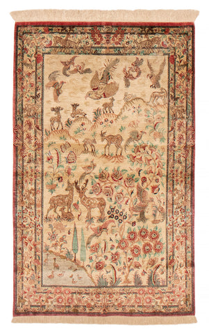 27097-Ghom Hand-knotted/Silk/Handmade Persian Rug/Carpet Traditional Authentic/ Size: 5'3" x 3'3"