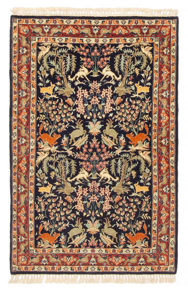 27077- Isfahan Persian Hand-Knotted Authentic/Traditional / Silk base/Carpet/Rug/ Size: 3'7" x 2'4"
