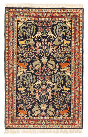 27077- Isfahan Persian Hand-Knotted Authentic/Traditional / Silk base/Carpet/Rug/ Size: 3'7" x 2'4"