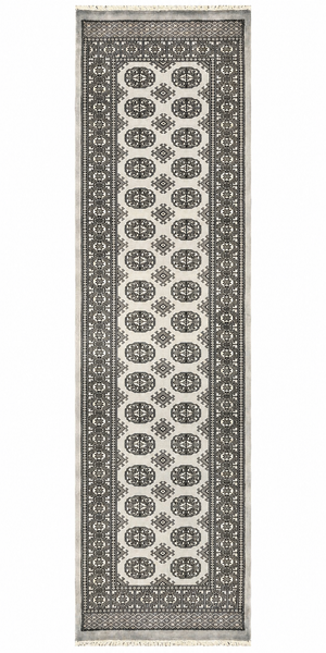 27619-Bokhara Hand-Knotted/Handmade Pakistani Rug/Carpet Tribal/Nomadic Authentic/ Size: 9'8" x 2'6"/295cm ×76cm