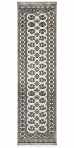 27619-Bokhara Hand-Knotted/Handmade Pakistani Rug/Carpet Tribal/Nomadic Authentic/ Size: 9'8" x 2'6"/295cm ×76cm