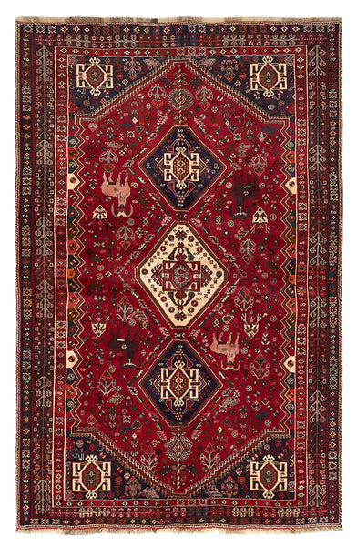 27372- Shiraz Persian Hand-knotted/Authentic/Traditional Nomadic/Tribal / Size: 8'8" x 5'6"/264cm x 168cm