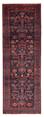 27370-Hamadan Hand-Knotted/Handmade Persian Rug/Carpet Tribal/Nomadic Authentic/ Size: 10'10" x 3'8"/330cm x 112cm