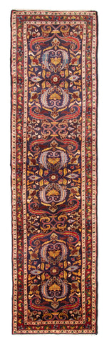 27373-Hamadan Hand-Knotted/Handmade Persian Rug/Carpet Tribal/Nomadic Authentic/ Size: 10'2" x 2'8"/310cm x 81cm